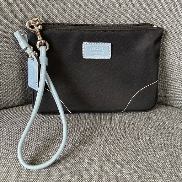 Coach Canvas Wristlet Black/Baby Blue - Picture 1 of 7